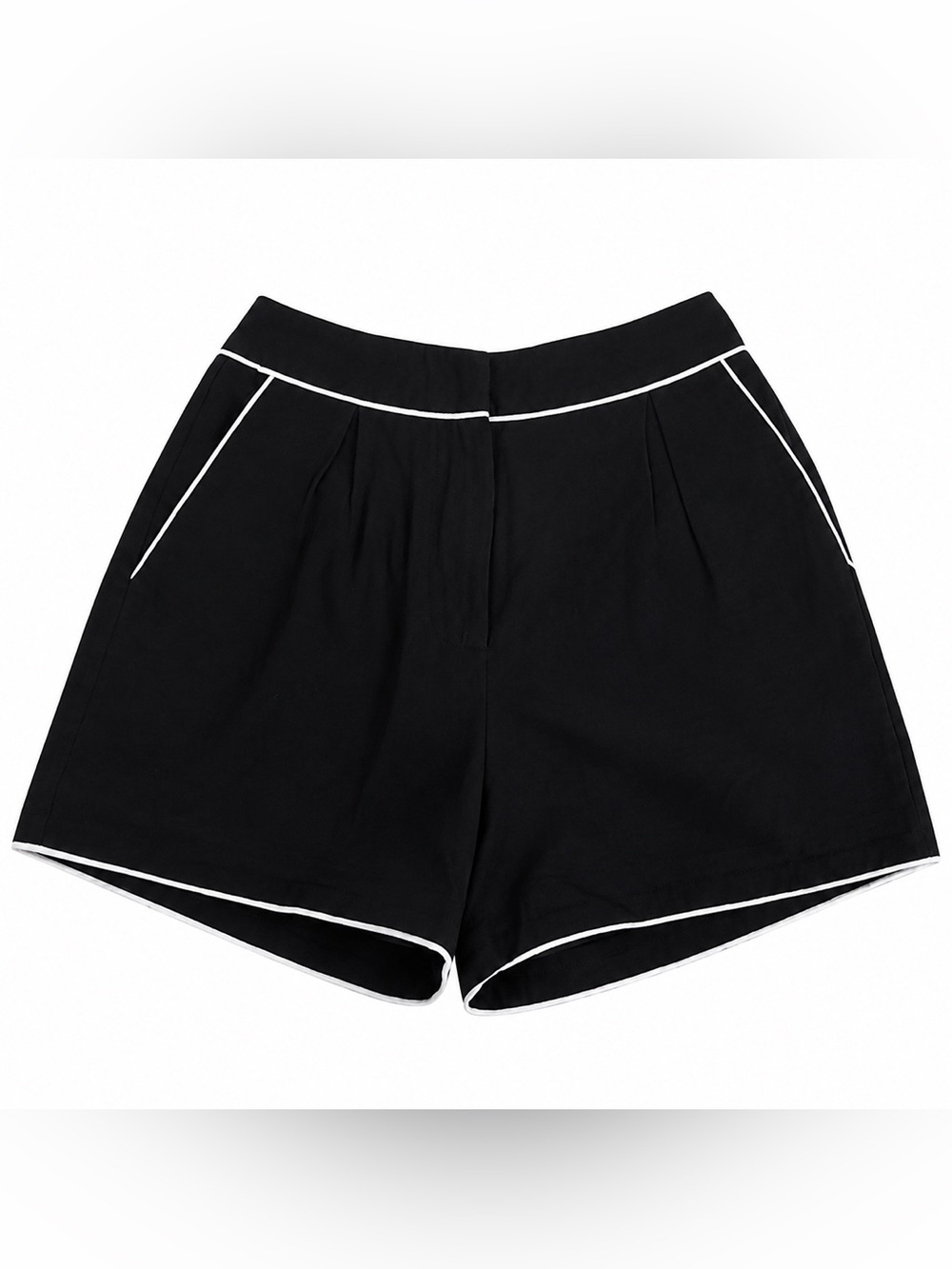 Black Pure Cotton Contrast-Trim Shorts Set - Picture 3 of 4